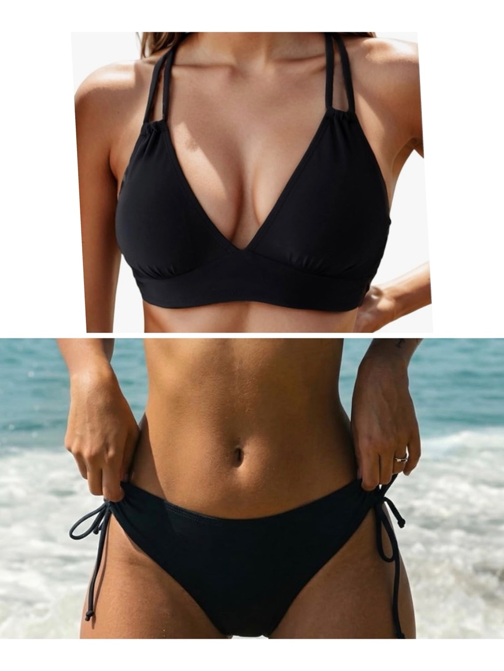Women's Black Tie-Side Triangle Bikini Set - Sleek Beachwear